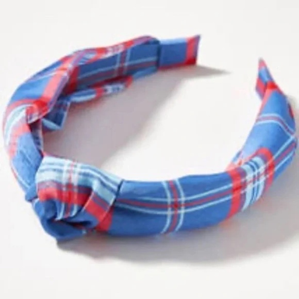 NWT Anthropologie Preppy Checkered Blue  Knot Headband